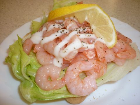 Toast with Prawns. A Danish midnight snack.